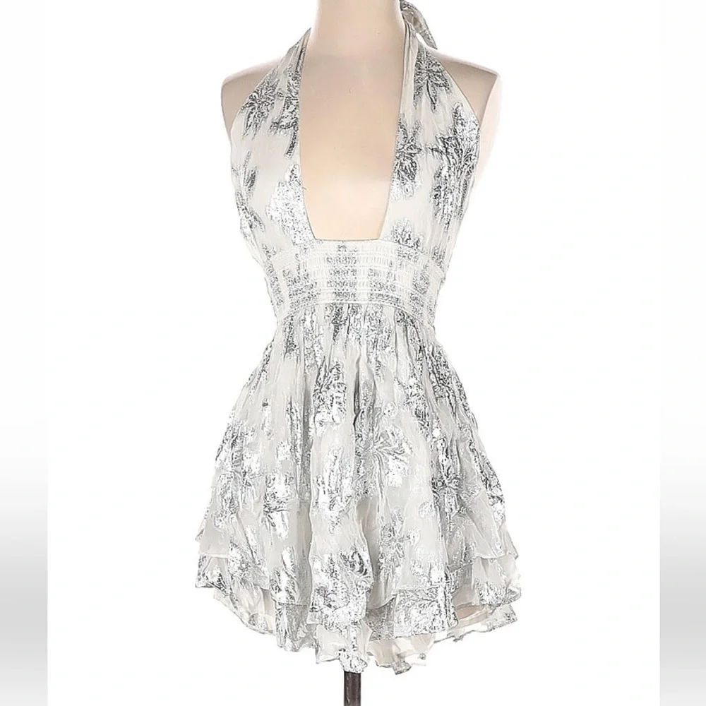 NEW Rococo Sand Metallic Halter Minidress - Picture 7 of 13